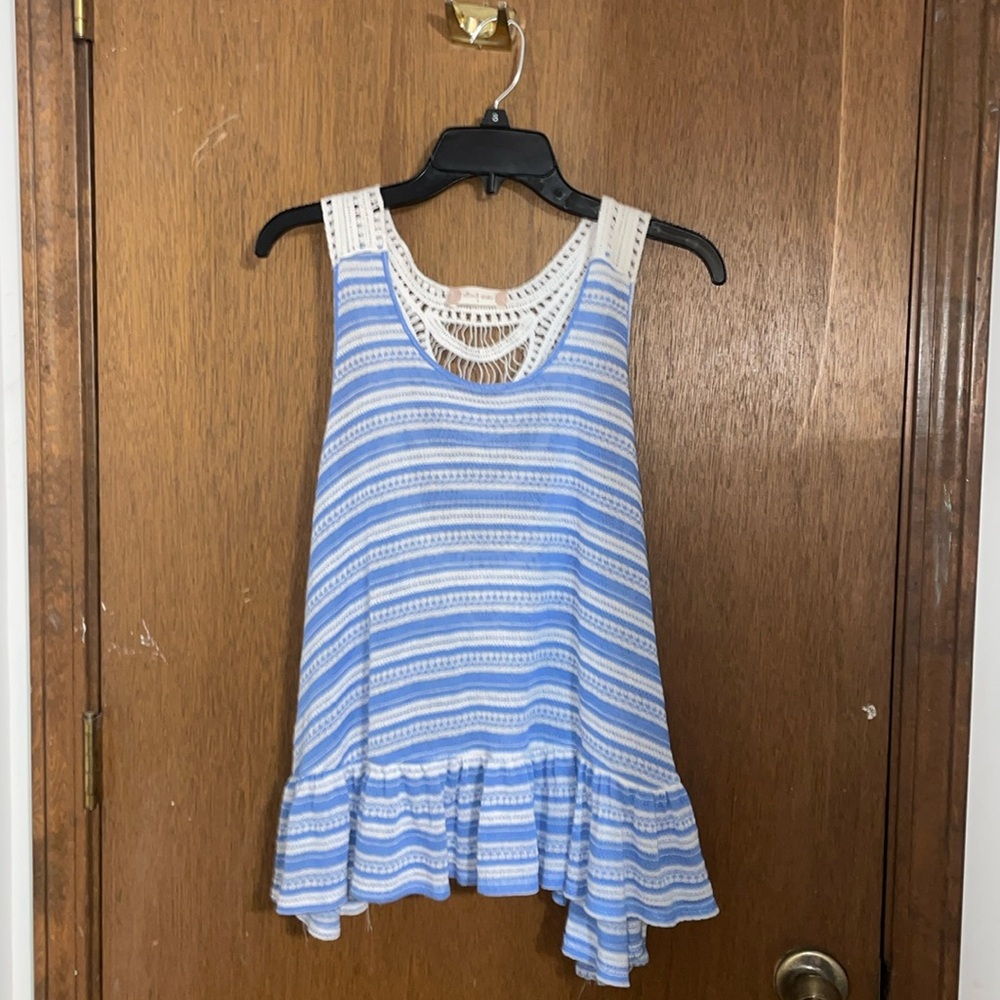 Altar'd State Blue and White Crochet Detail Top